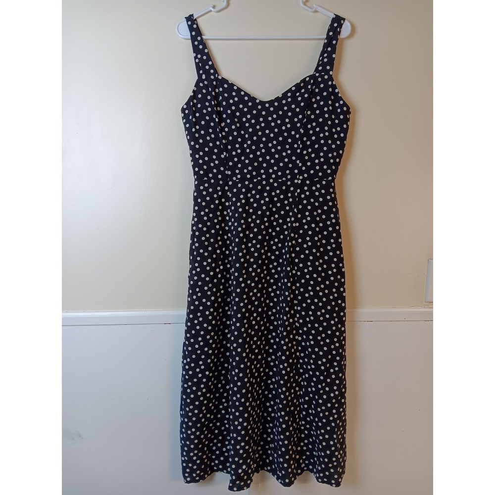 Rachel Zoe Dress Womens S Blue Polka Dot Fit & Flare Midi Smocked Strappy